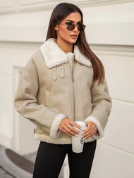 Geacă de piele pentru femei bej OZONEE JS/11Z8178