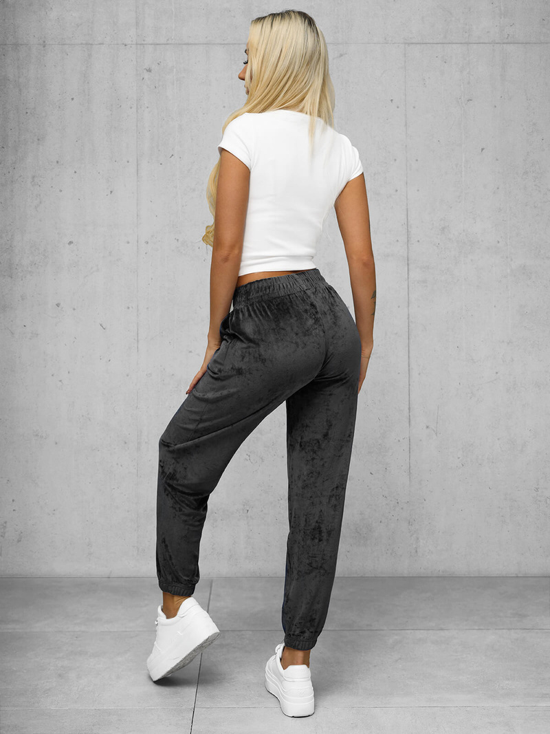 Pantaloni de trening din catifea femei antracit OZONEE JS/92K528/5