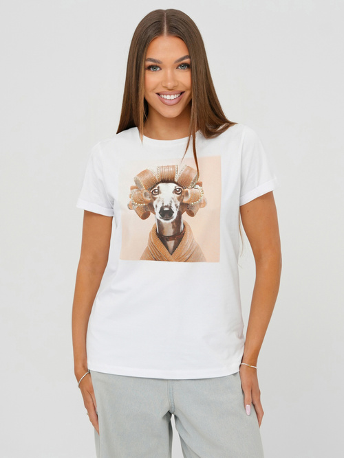 Tricou femei alb-bej OZONEE JS/YJ77726