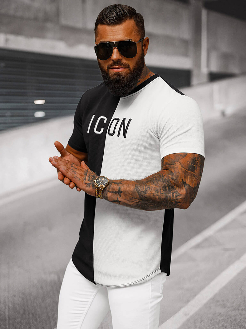 Tricou bărbați negru-alb OZONEE O/7776T