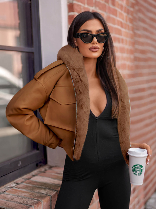 Geacă de piele pentru femei maro OZONEE O/G125