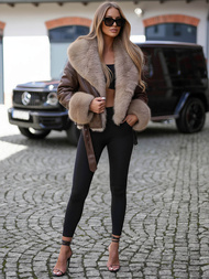 Geacă de piele pentru femei ciocolată OZONEE JS/61M8510/158