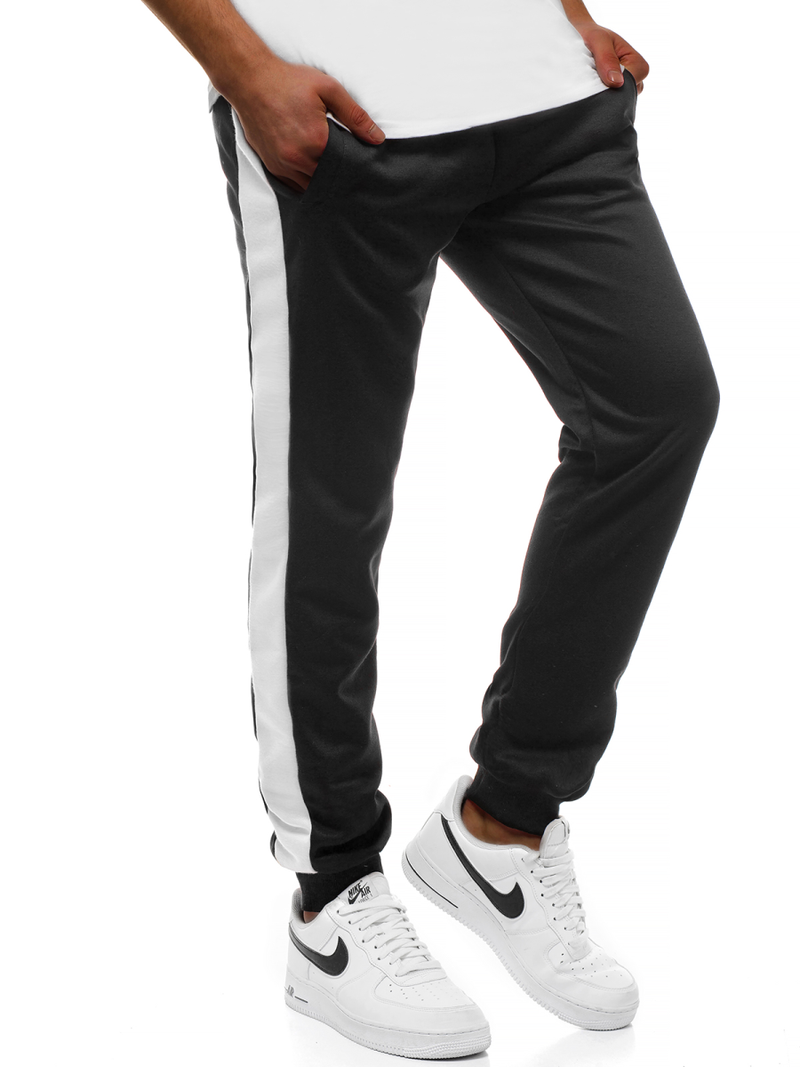 Pantaloni de trening bărbaţi negri-albi OZONEE JS/JZ11003