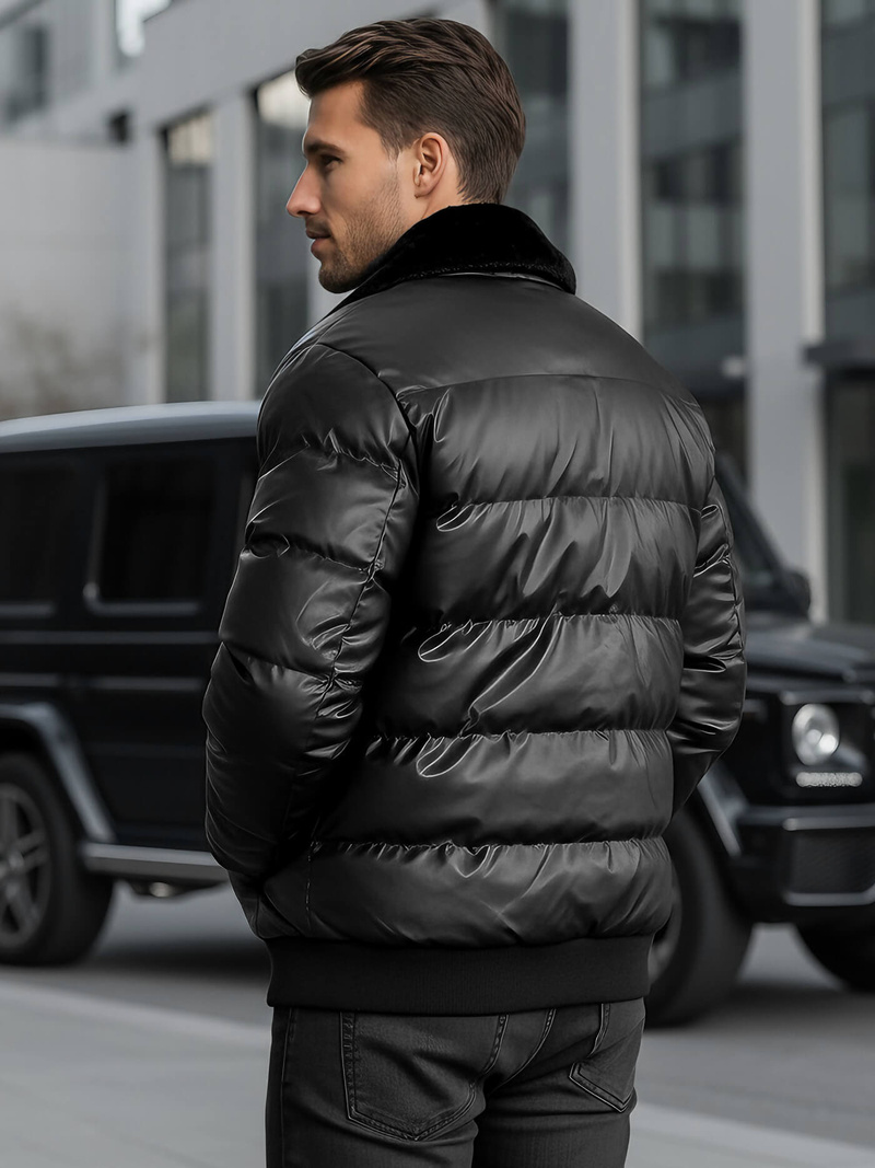 Geacă de piele bărbați neagră OZONEE O/M795Z