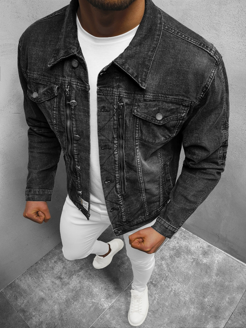 Jachetă de blugi bărbați neagră OZONEE NB/MJ508N