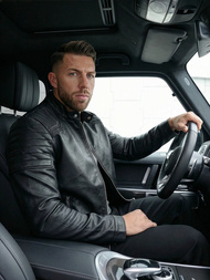 Geacă de piele bărbați neagră OZONEE JS/11Z8139