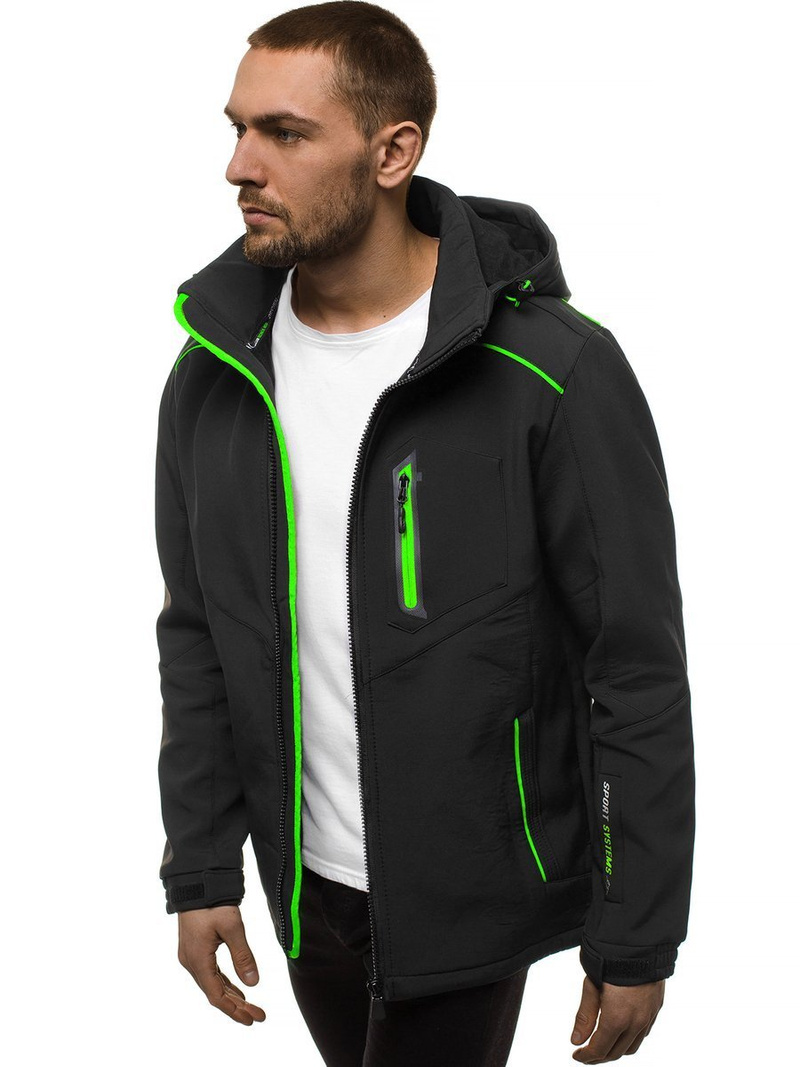 Jachetă bărbați SOFTSHELL neagră-verde OZONEE GE/12259Z