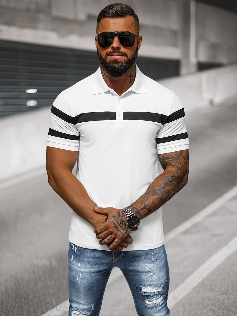 Tricou polo bărbați alb OZONEE NB/MT3108