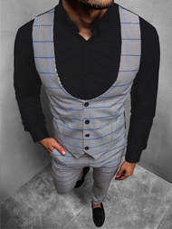 Set pentru bărbați - Vestă de costum cu pantaloni chino, gri-albastru OZONEE DJ/5598