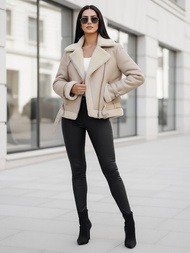 Geacă de piele pentru femei bej OZONEE JS/11Z8177Z