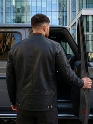 Geacă de piele bărbați neagră OZONEE JS/11Z8137