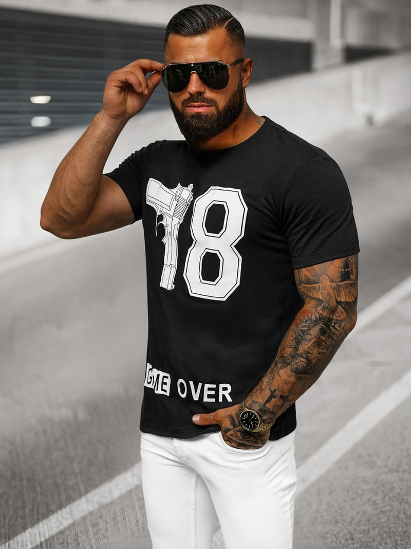 Tricou bărbați negru OZONEE O/T123/3Z