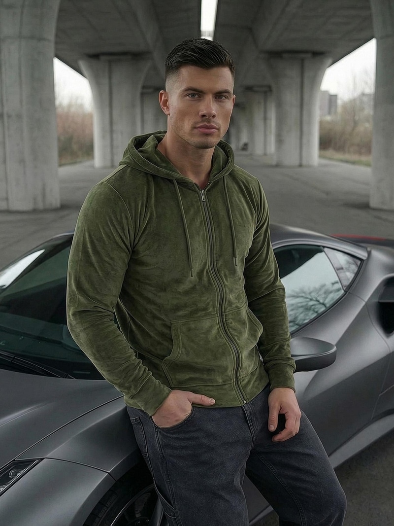 Hanorac bărbați din catifea kaki OZONEE JS/8B1168/29Z