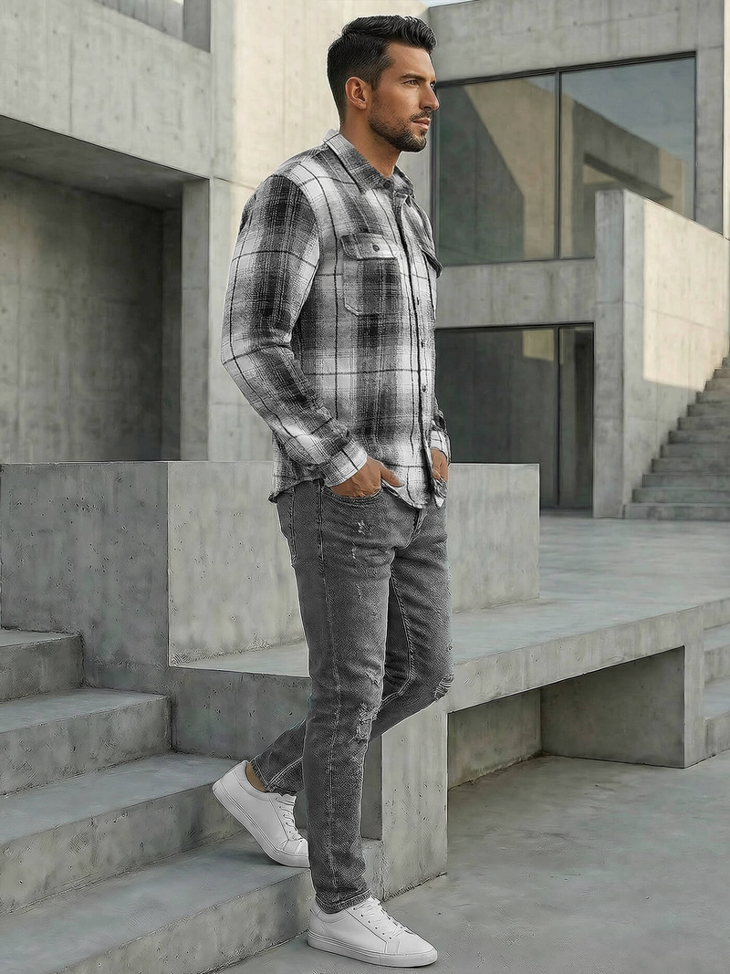 Cămașă bărbați neagră-albă OZONEE NB/MC728N/4Z