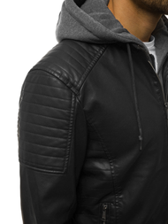 Geacă de piele bărbați neagră OZONEE JB/JP1136