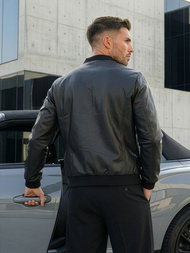 Geacă de piele bărbați neagră OZONEE JS/11Z8015Z