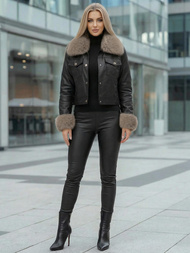 Geacă de piele pentru femei neagră-bej OZONEE JS/61M8513/392B