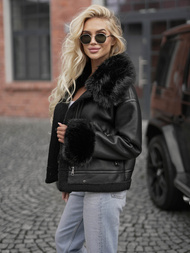 Geacă de piele pentru femei negru OZONEE JS/61M8505/392Z