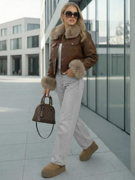 Geacă de piele pentru femei ciocolată OZONEE JS/61M8513/158