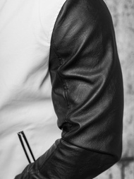 Geacă de piele bărbați albă-neagră OZONEE JS/11Z8068