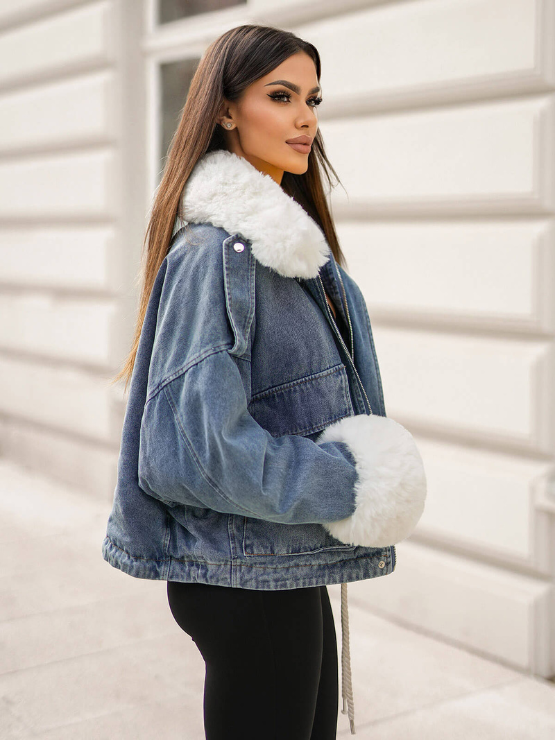 Jachetă de blugi femei albastră OZONEE JS/11Z8219