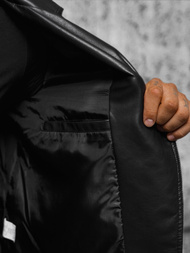 Geacă de piele bărbați neagră OZONEE JS/11Z8056