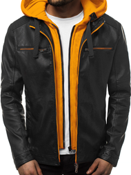 Geacă de piele bărbați negru-galben OZONEE N/6129