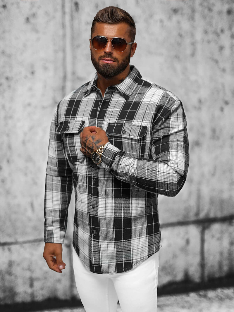 Cămașă bărbați neagră OZONEE NB/MC727N