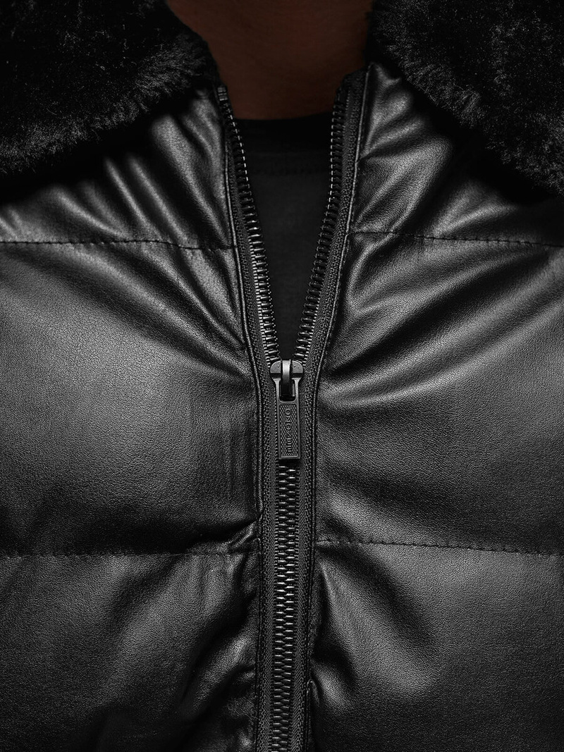 Geacă de piele bărbați neagră OZONEE O/M795Z