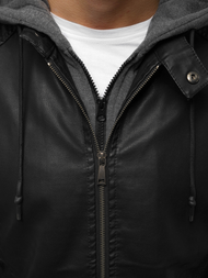 Geacă de piele bărbați neagră OZONEE JB/JP1136