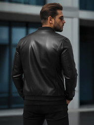 Geacă de piele bărbați neagră OZONEE JS/11Z8015Z