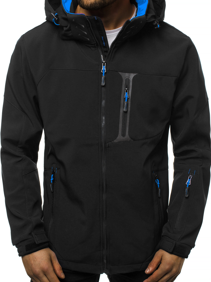 Jachetă bărbați SOFTSHELL neagră-albastră OZONEE GE/12262