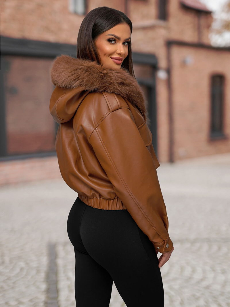 Geacă de piele pentru femei maro OZONEE O/G125