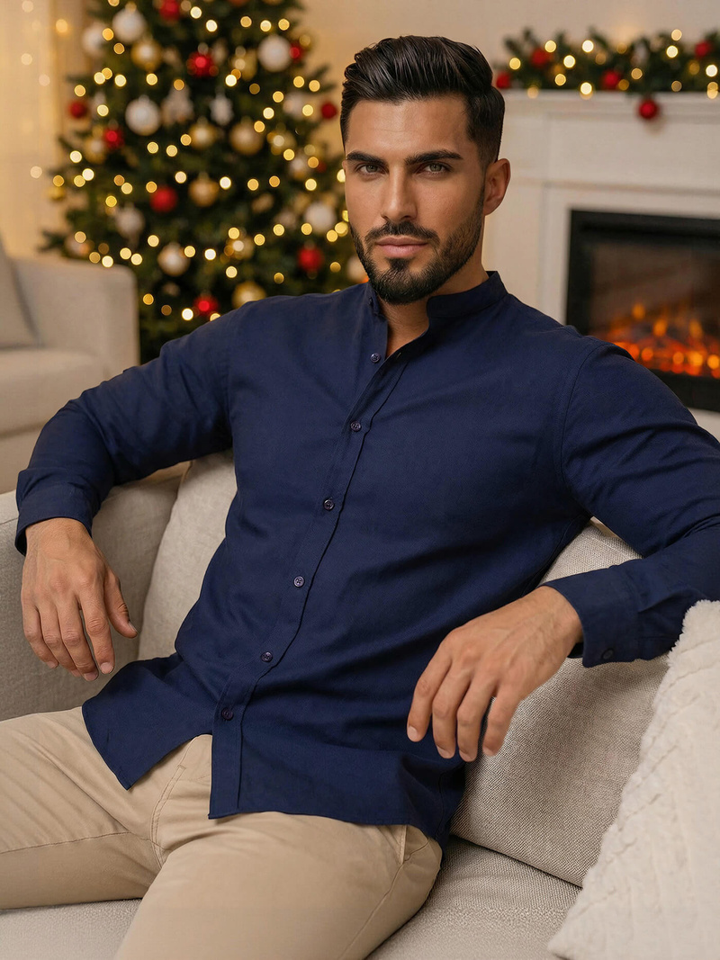 Cămașă bărbați albastru marin OZONEE O/V69Z