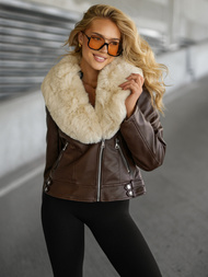 Geacă de piele pentru femei ciocolată OZONEE JS/61M8508/158