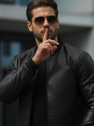 Geacă de piele bărbați neagră OZONEE JS/11Z8015Z