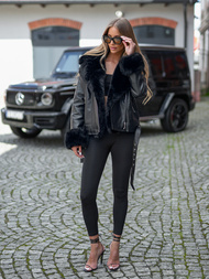 Geacă de piele pentru femei neagra OZONEE JS/61M8507/392A