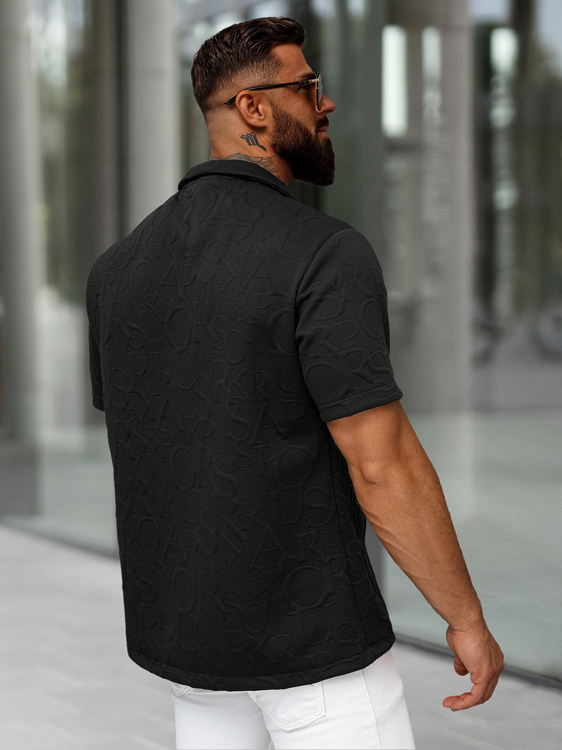 Cămașă cu mâneca scurtă bărbați neagră OZONEE O/B2256