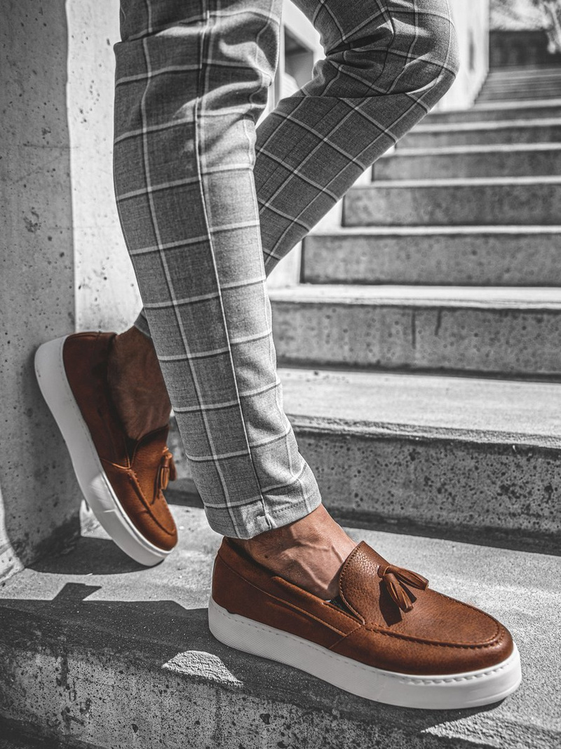 Pantofi slip-on pentru bărbați alb maroniu O/KN717