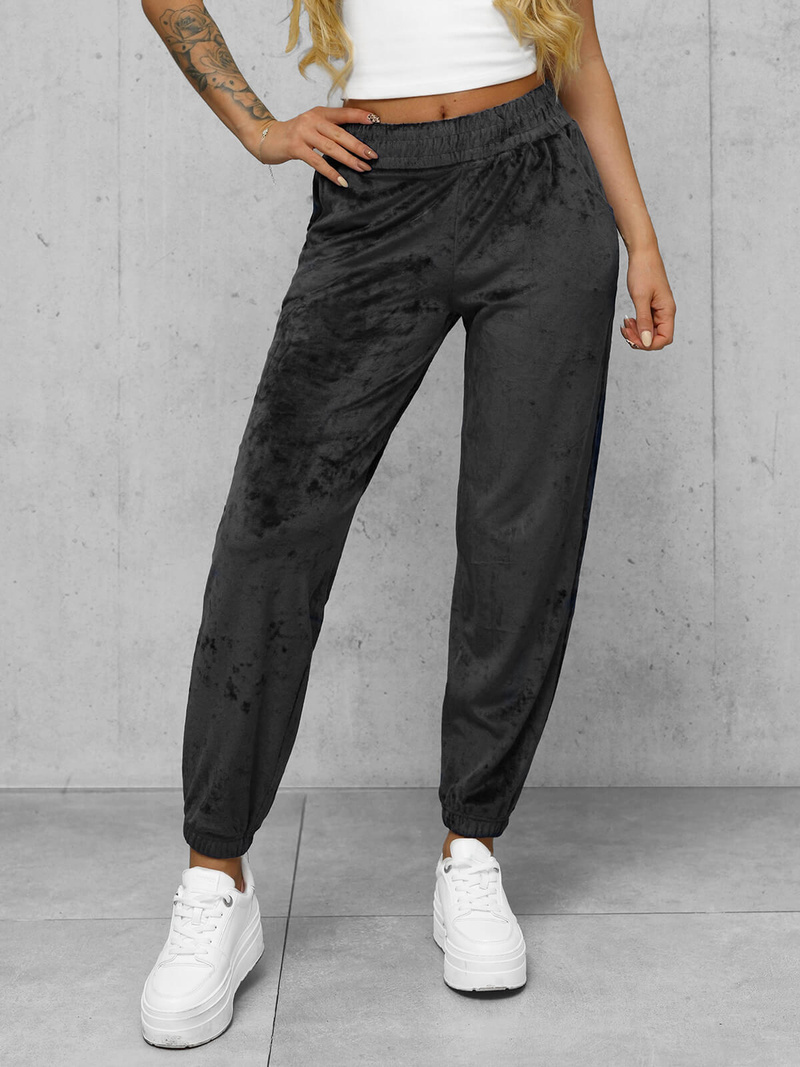Pantaloni de trening din catifea femei antracit OZONEE JS/92K528/5