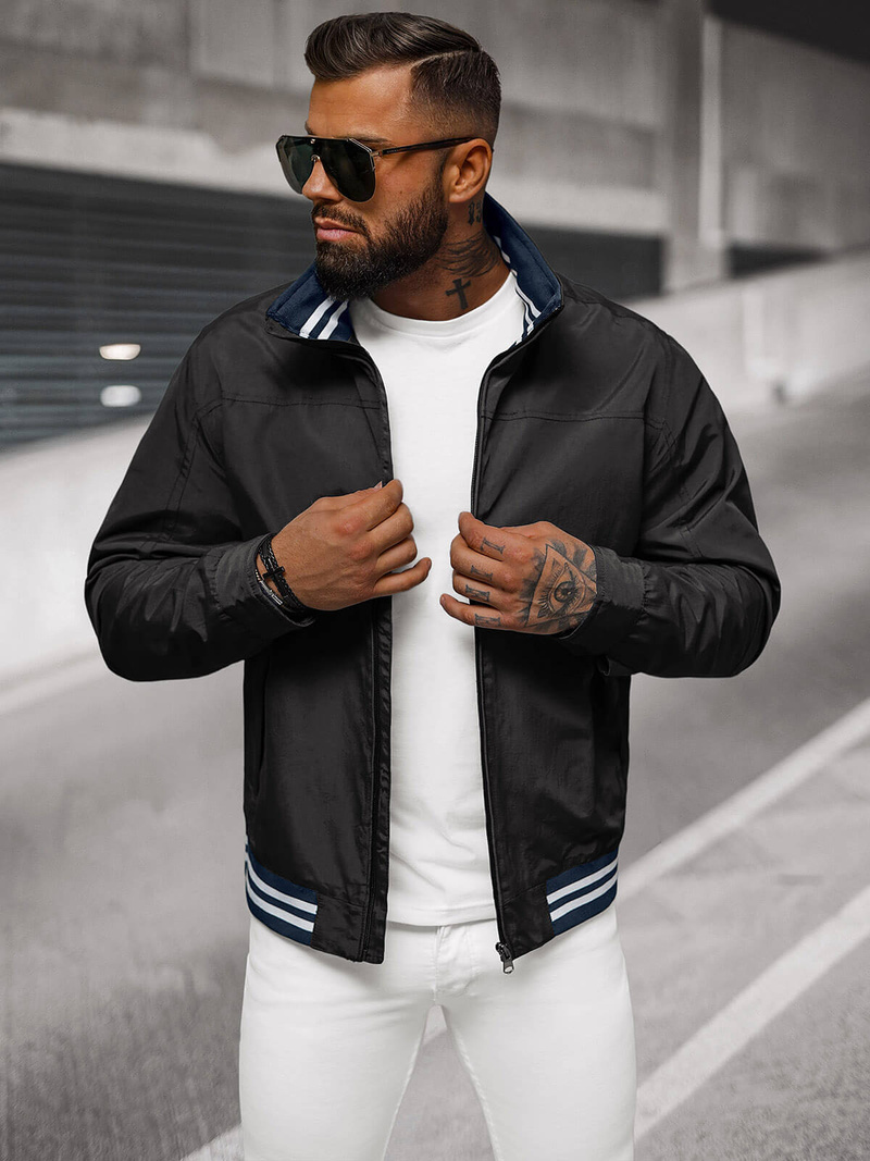 Jachetă de primăvară bărbați neagră OZONEE JS/5M3101/392Z