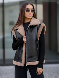 Vestă de piele pentru femei neagră OZONEE JS/61M8503/392Z