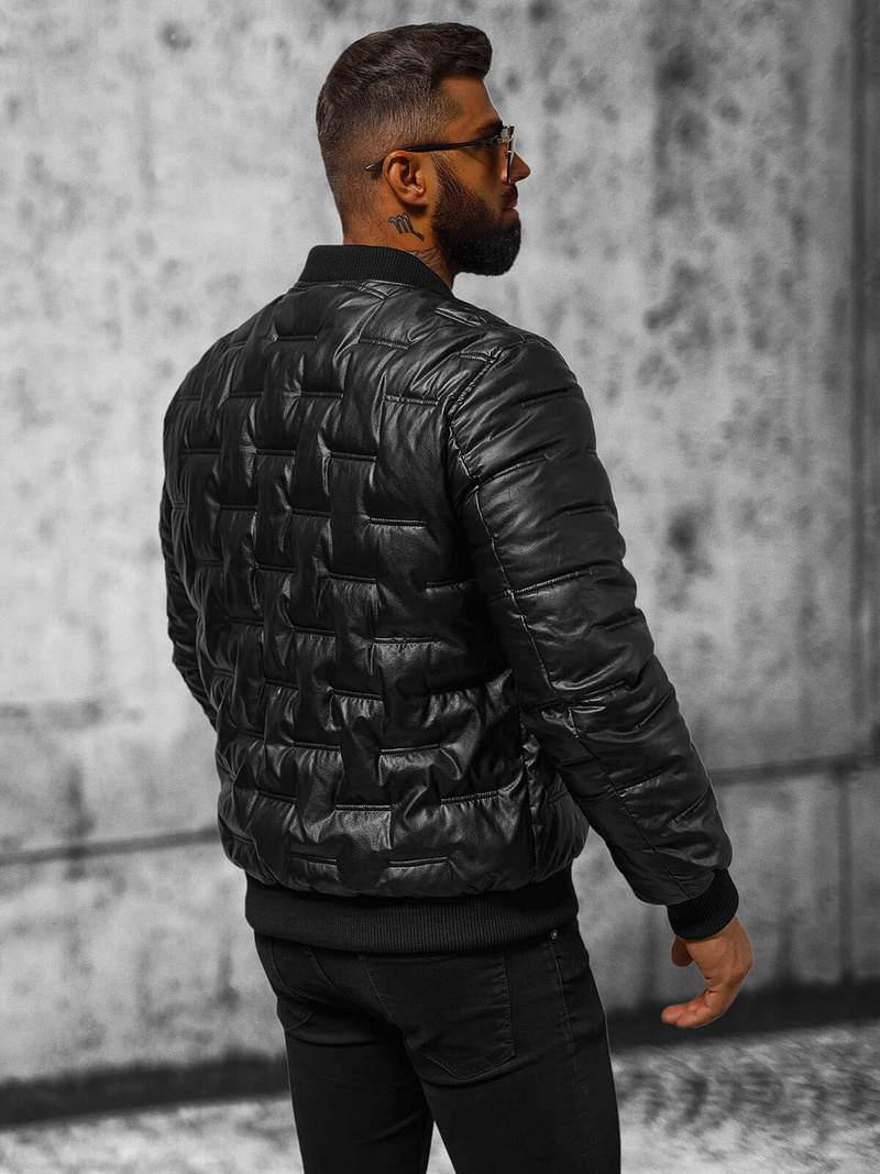 Geacă de piele bărbați neagră OZONEE O/11Z8099