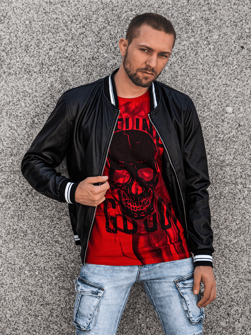 Geacă de piele bărbați neagră OZONEE JB/JP1132