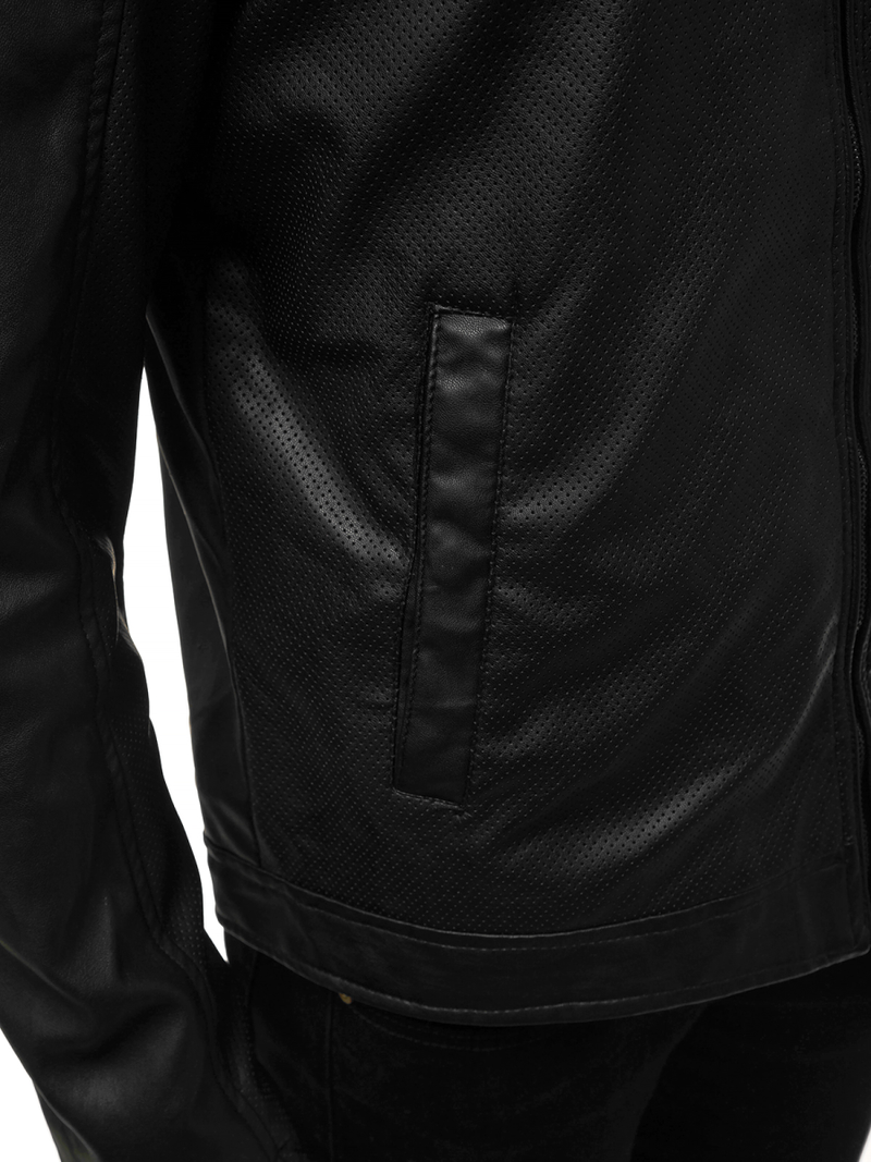 Geacă de piele bărbați neagră OZONEE JB/JP1131