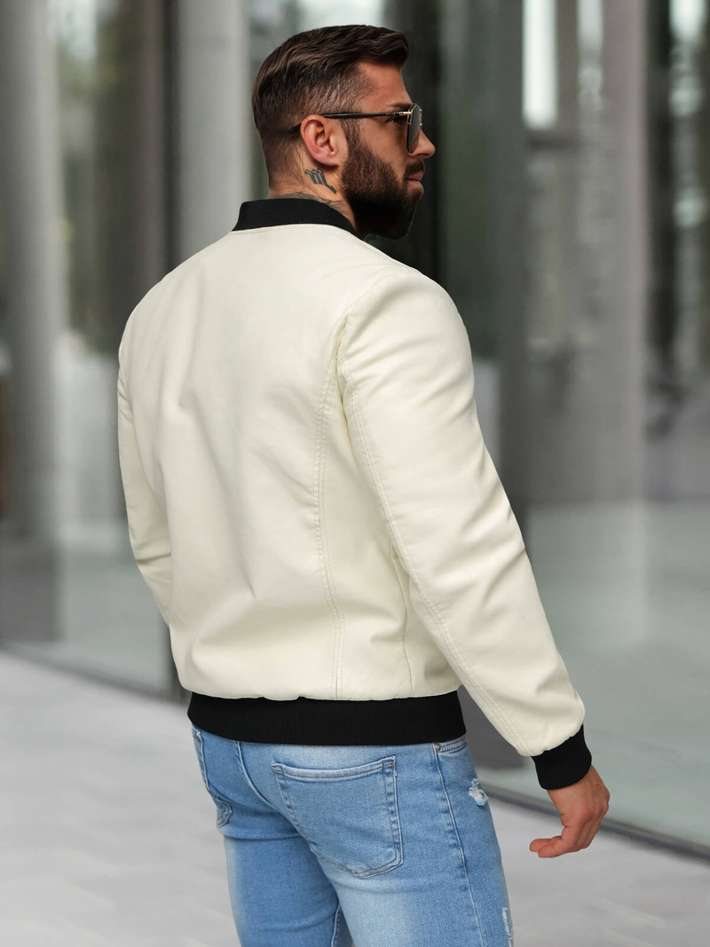 Geacă de piele bărbați écru OZONEE JS/11Z8107
