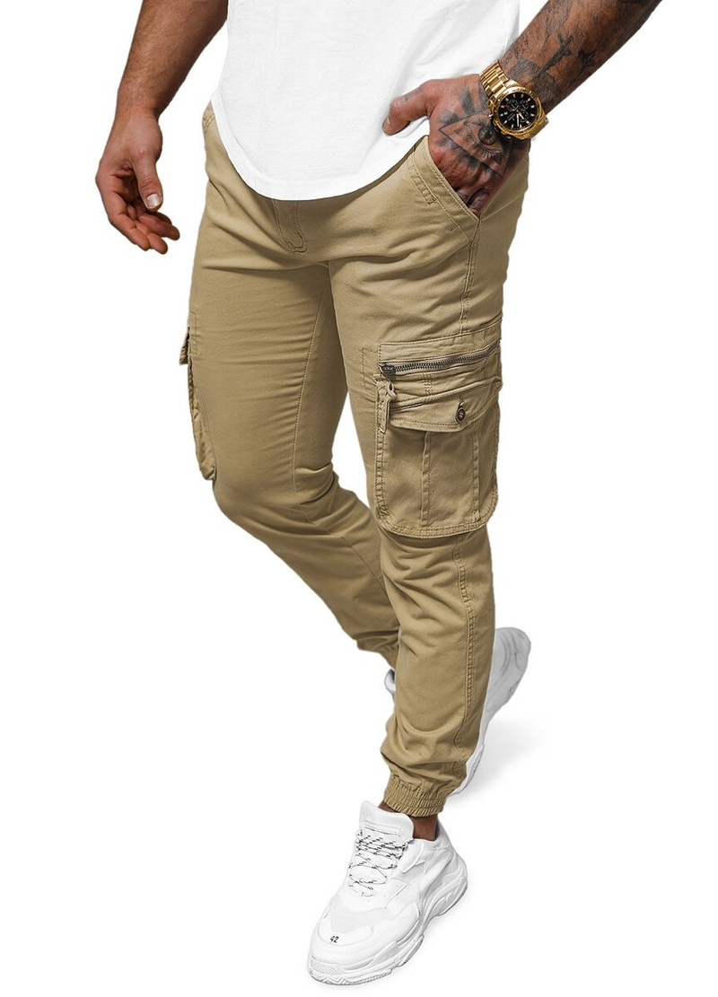 Pantaloni chino jogger pentru bărbați bej OZONEE NB/MP0201K