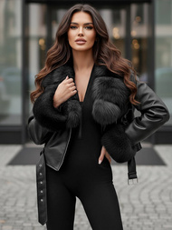 Geacă de piele pentru femei neagra OZONEE JS/61M8511/392AZ