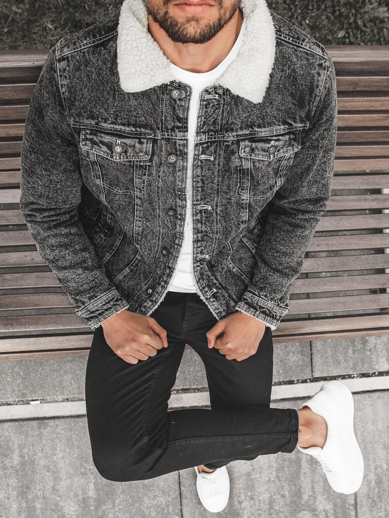 Jachetă de blugi bărbați neagră OZONEE JB/JP1160Z