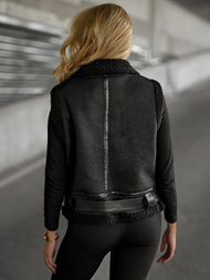 Vestă de piele pentru femei neagră OZONEE JS/11Z8238
